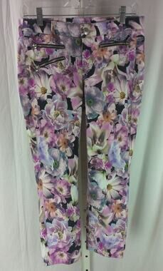 Bright EUC CAMBIO Purple Lalla Zip Floral Hi-Def Pants Jeans US 8